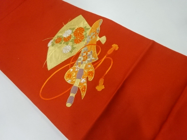 JAPANESE KIMONO / NAGOYA OBI / SILK / WOVEN KIKU & FLUTE